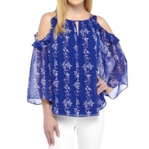 KAARI BLUE NWOT Floral Cold Shoulder Top